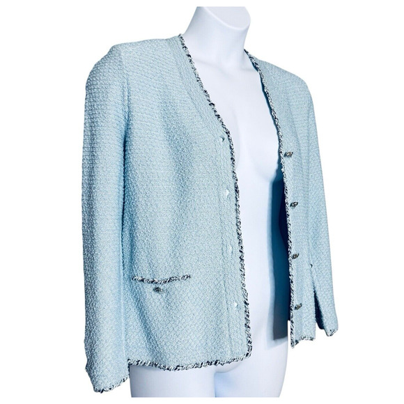 Vintage Dunollie Looms Elegant Blue Cardigan Silver Buttons Granny Sz Medium - Picture 1 of 7